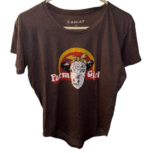 Ariat Women’s “Farm Girl” Heather Brown T-Shirt Size S - Picture 2 of 4